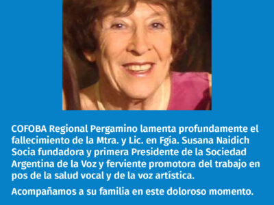 Fallecimiento de la Mtra. y Lic. en Fgía. Susana Naidich